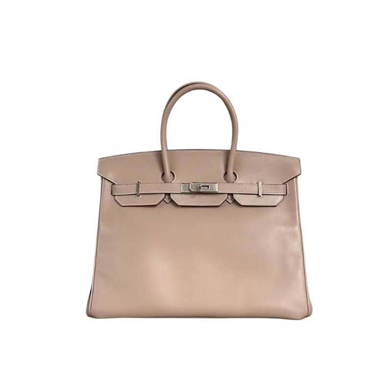 Pre-Owned Hermès Birkin 35 in a light taupe or grey-toned leather with silver-tone (palladium) hardware SZ3102606101916
