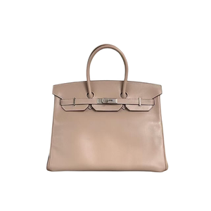 Pre-Owned Hermès Birkin 35 in a light taupe or grey-toned leather with silver-tone (palladium) hardware SZ3102606101916