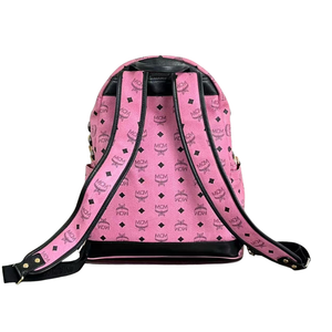Pre-Owned MCM Black/Pink Visetos Leather Large Studded Stark Backpack SZ3052606081586