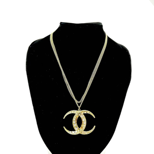 Pre-Owned CHANEL 15C Classic Double-C Crescent Moon Rhinestone Necklace SZ3032603081290