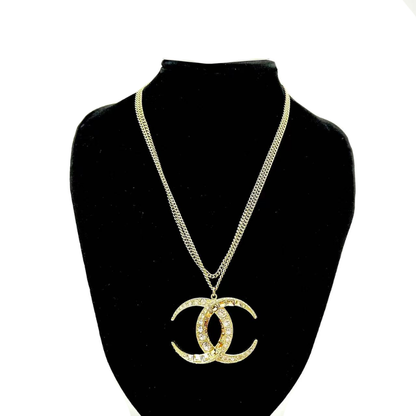 Pre-Owned CHANEL 15C Classic Double-C Crescent Moon Rhinestone Necklace SZ3032603081290