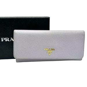 Pre-Owned Prada Light Gray Saffiano Leather Long Flap Wallet Continental style N23570696