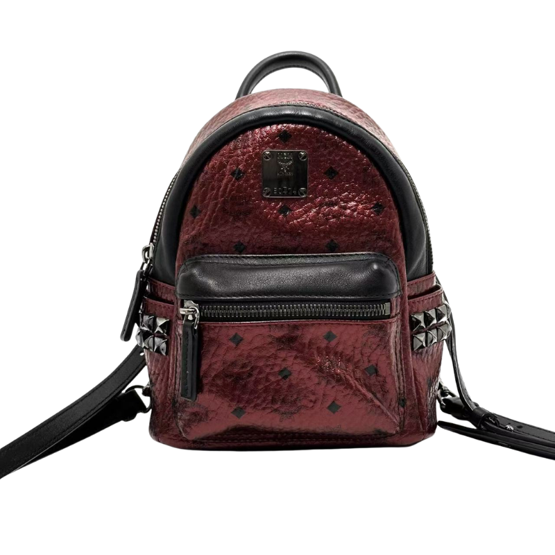 Pre-Owned MCM Mini Backpack in the red and black color-block SZ3022606101839