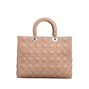 Pre-Owned Large Lady Dior handba crafted in lambskin with the iconic Cannage stitching featured in a "Milk Tea" SZ3032606173189