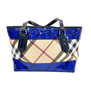 Pre-Owned Burberry Nova Check Coated Canvas/PVC Tote with Blue Patent Leather Trim N23931054
