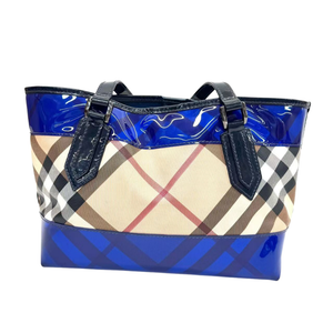 Pre-Owned Burberry Nova Check Coated Canvas/PVC Tote with Blue Patent Leather Trim N23931054