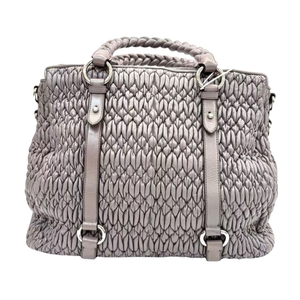 Pre-Owned Miu Miu Pleated Matelassé Lambskin Tote Bag N23924821