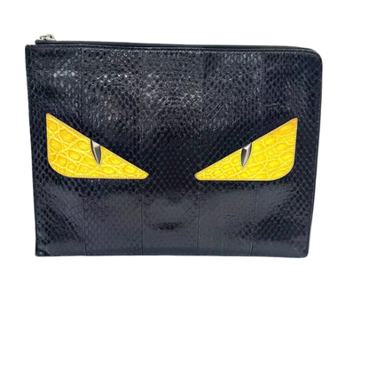 Pre-Owned  Fendi "Bag Bugs" Monster Eyes Medium Python Clutch N23914630