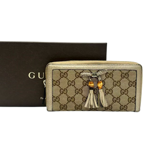 Pre-Owned Gucci Bamboo Tassel GG Canvas Long Zip-Around Wallet N23568809