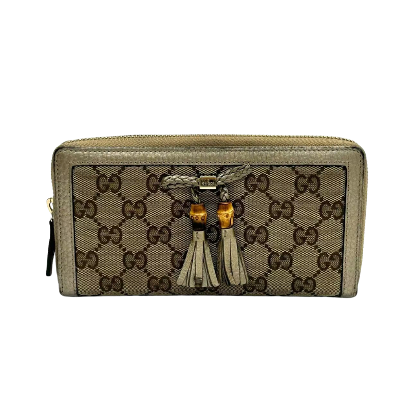 Pre-Owned Gucci Bamboo Tassel GG Canvas Long Zip-Around Wallet N23568809