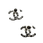 Pre-Owned Chanel 22P Black &amp; Silver Leather-Woven Chain Double-C Stud Earrings SZ3032512151046