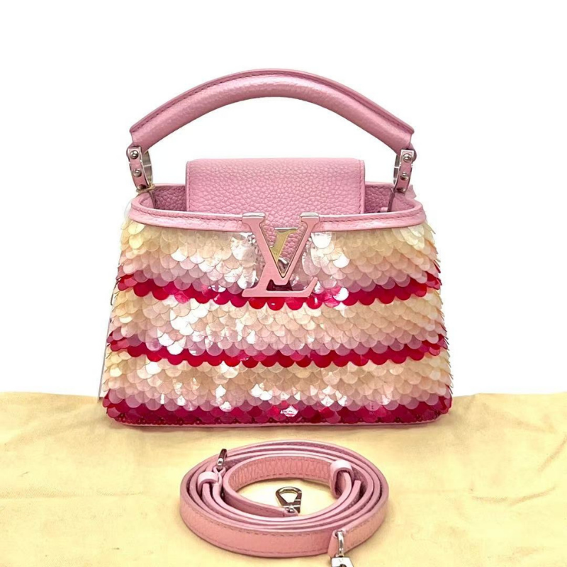 Pre-Owned Louis Vuitton Capucines Mini Sequin Gradient Pink Handbag SZ3062607214278