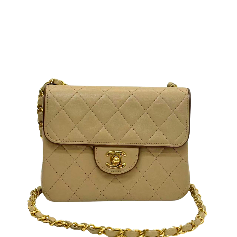 Pre-Owned Chanel Classic Mini Square Flap Bag in beige lambskin N23396525