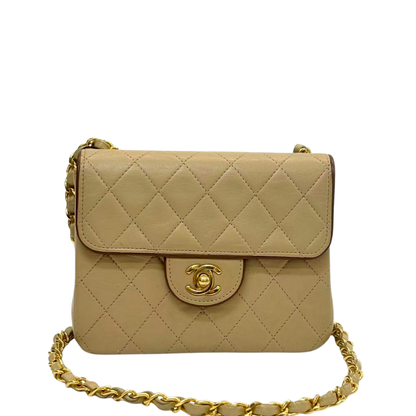 Pre-Owned Chanel Classic Mini Square Flap Bag in beige lambskin N23396525