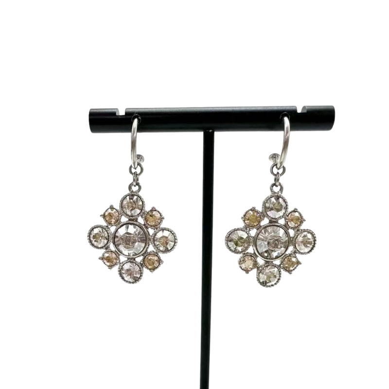 Pre-Owned Chanel CC Floral Rhinestone Drop Earrings SZ303251207159
