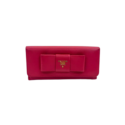 Pre-Owned Prada Saffiano Leather Long Wallet with Bow Detail (often referred to as the Saffiano Fiocco continental wallet) N23859618