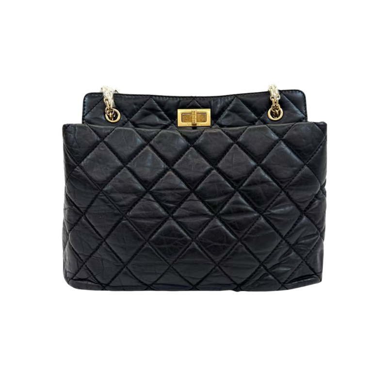 Pre-Owned Chanel 2.55 Reissue Tote Bag in quilted black aged calfskin with gold-tone hardware N23913653