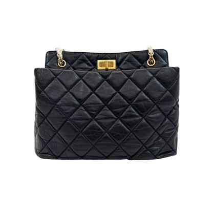 Pre-Owned Chanel 2.55 Reissue Tote Bag in quilted black aged calfskin with gold-tone hardware N23913653