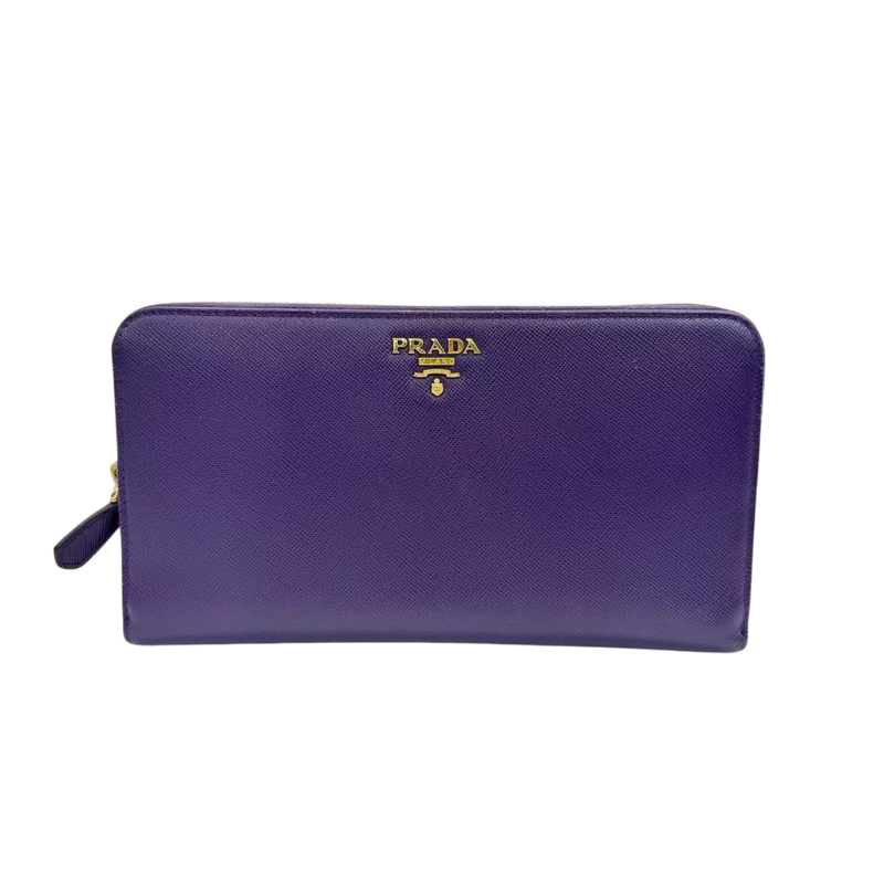 Pre-Owned Prada Saffiano Leather Zip-Around Wallet in purple 100% calfskin leather N23568711