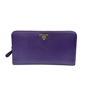 Pre-Owned Prada Saffiano Leather Zip-Around Wallet in purple 100% calfskin leather N23568711
