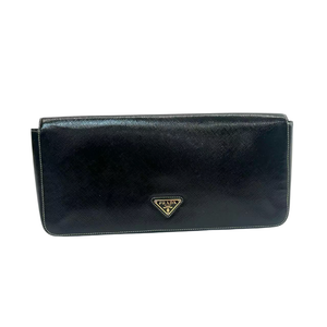 Pre-Owned Prada Saffiano long flap clutch, often referred to as a "Saffiano Frame" clutch N23374554