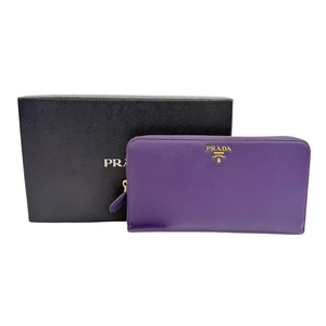 Pre-Owned Prada Saffiano Leather Zip-Around Wallet in purple 100% calfskin leather N23568711