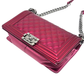 Pre-Owned CHANEL Le Boy Medium Shoulder Bag in fuchsia patent leathe SZ3022606305440