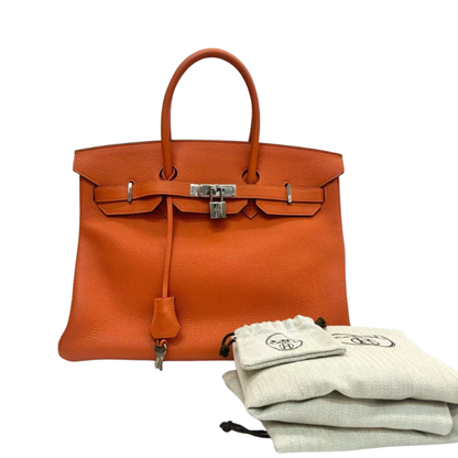 Pre-Owned Hermès Birkin 35 in classic Hermès Orange ("Orange H") crafted from Togo leather N23455788