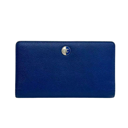 Pre-Owned Chanel Round Button Double C Long Flap Wallet in sapphire blue N23298115