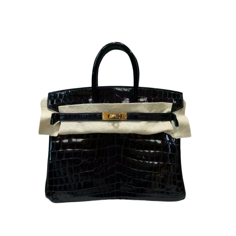 Pre-Owned  Hermès Birkin 25 (BK25) Handbag in Black Shiny Porosus Crocodile with Gold Hardware SZ304241108320