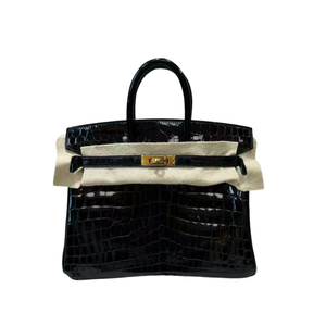 Pre-Owned  Hermès Birkin 25 (BK25) Handbag in Black Shiny Porosus Crocodile with Gold Hardware SZ304241108320