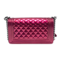 Pre-Owned CHANEL Le Boy Medium Shoulder Bag in fuchsia patent leathe SZ3022606305440