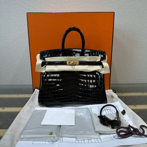 Pre-Owned  Hermès Birkin 25 (BK25) Handbag in Black Shiny Porosus Crocodile with Gold Hardware SZ304241108320