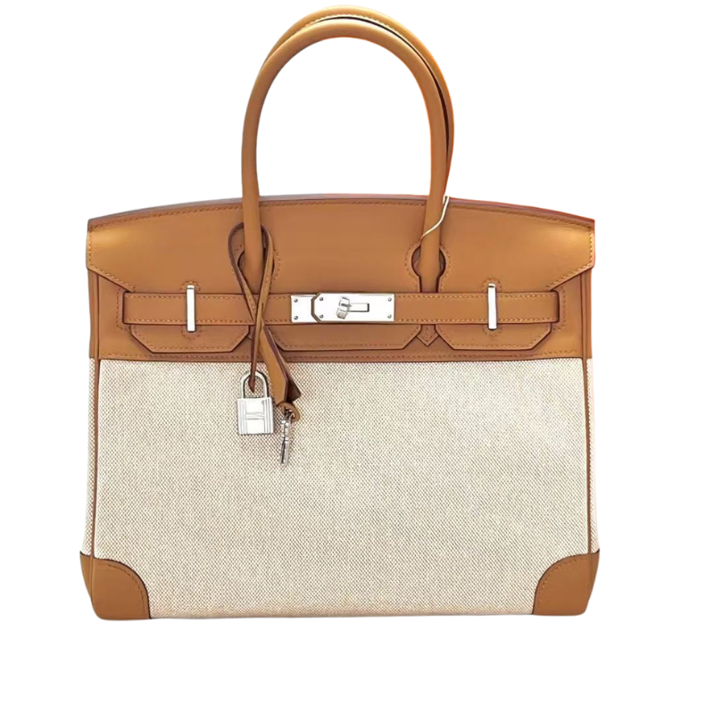 Pre-Owned HERMÈS Birkin 30 Handbag in Sesame Canvas and Leather SZ3032607275195
