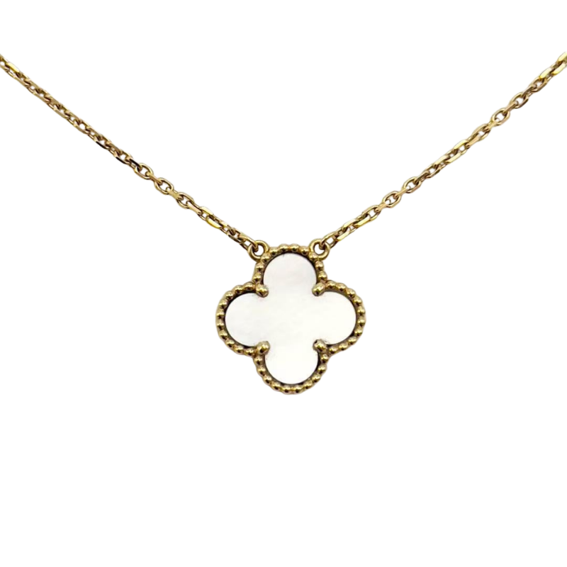 Pre-Owned Van Cleef & Arpels Vintage Alhambra Pendant Necklace in 18K Yellow Gold with a White Mother-of-Pearl inlay SZ3022607275338