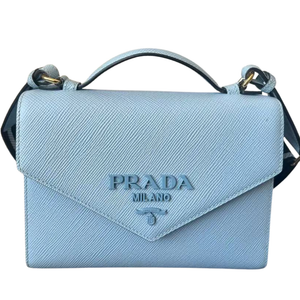 Pre-Owned Prada Monochrome Saffiano and Leather Bag (specifically the 2022 mini/small envelope shoulder bag version in a light blue or "Celeste" colorway)
