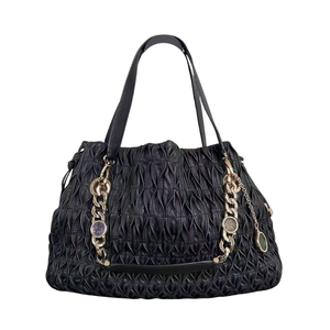 Pre-Owned BVLGARI Monete Tote, a distinctive design known for its pleated (or "crumpled") leather exterior and gold-tone hardware SZ3032606112094