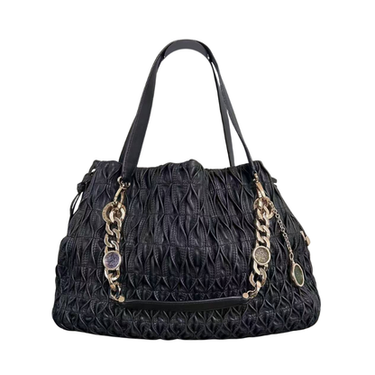 Pre-Owned BVLGARI Monete Tote, a distinctive design known for its pleated (or "crumpled") leather exterior and gold-tone hardware SZ3032606112094