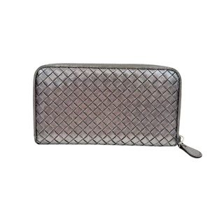 Pre-Owned Bottega Veneta Metallic Silver Intrecciato Zip-Around Long Wallet N23571976