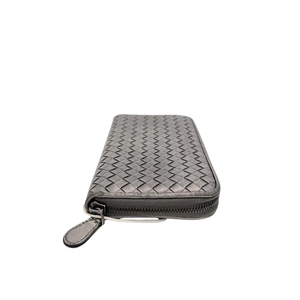 Pre-Owned Bottega Veneta Metallic Silver Intrecciato Zip-Around Long Wallet N23571976