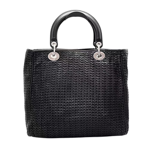 Pre-Owned DIOR Black Woven Lady Dior Handbag lambskin leather SZ3102606193440