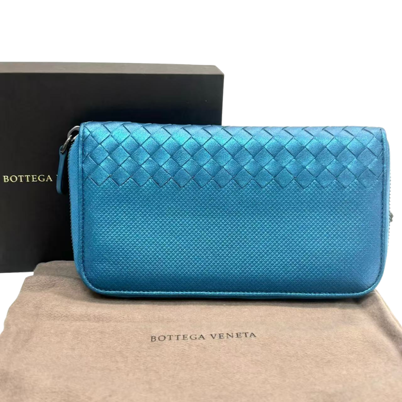 Pre-Owned Bottega Veneta Intrecciato woven full-zip long wallet N23373672