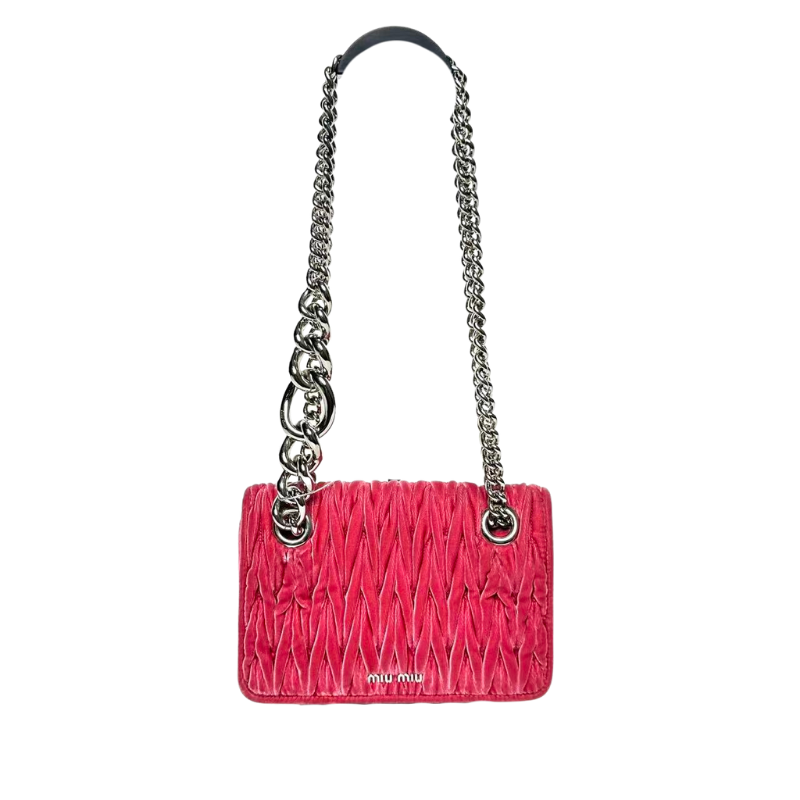 Pre-Owned Miu Miu Miu Club Matelassé Velvet Shoulder Bag in Sakura Pink N18419333