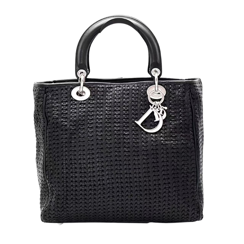 Pre-Owned DIOR Black Woven Lady Dior Handbag lambskin leather SZ3102606193440
