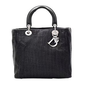 Pre-Owned DIOR Black Woven Lady Dior Handbag lambskin leather SZ3102606193440