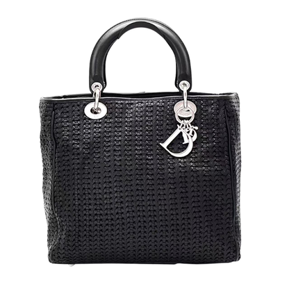 Pre-Owned DIOR Black Woven Lady Dior Handbag lambskin leather SZ3102606193440