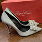 RV Silver Fine-Glitter Rhinestone Square-Buckle High Heels