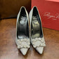 RV Silver Fine-Glitter Rhinestone Square-Buckle High Heels