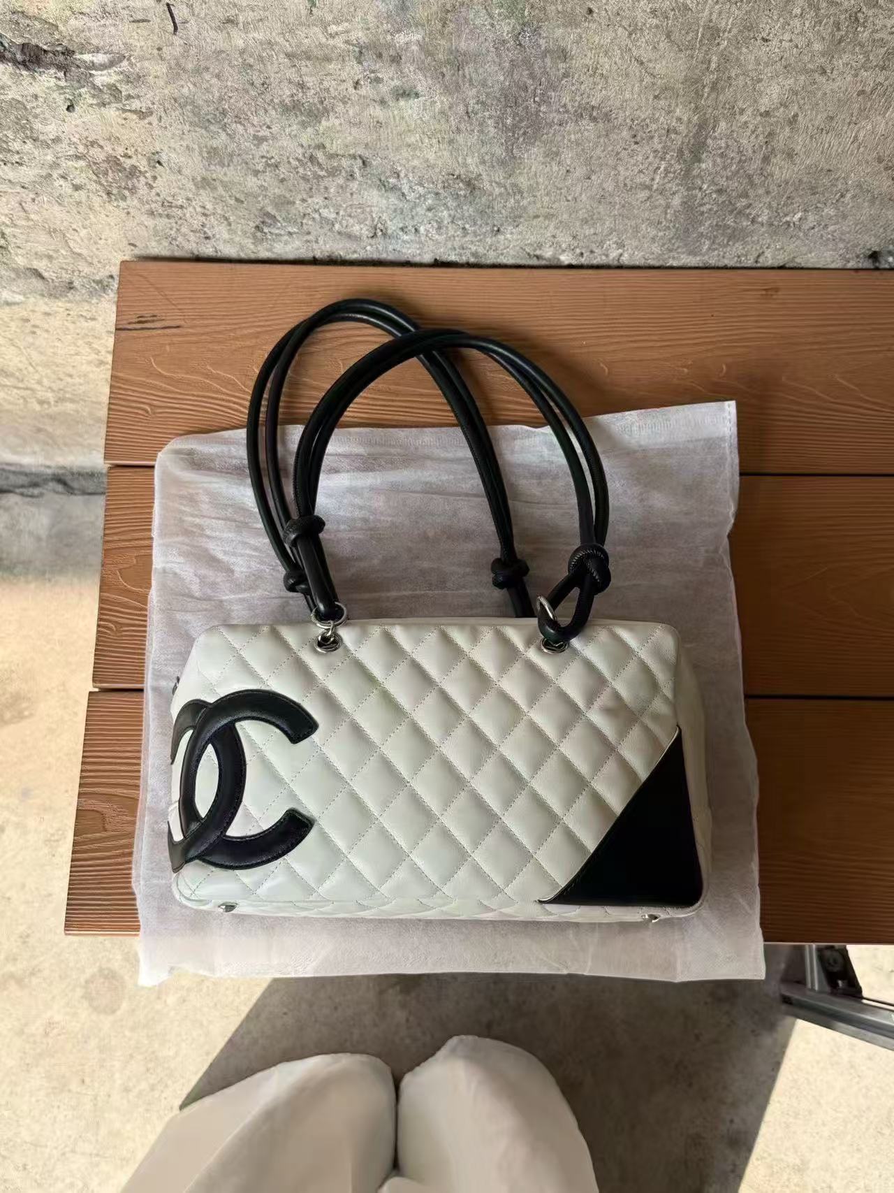 Pre-Owned Chanel "Cambon" Pillow Bag (Black & White)