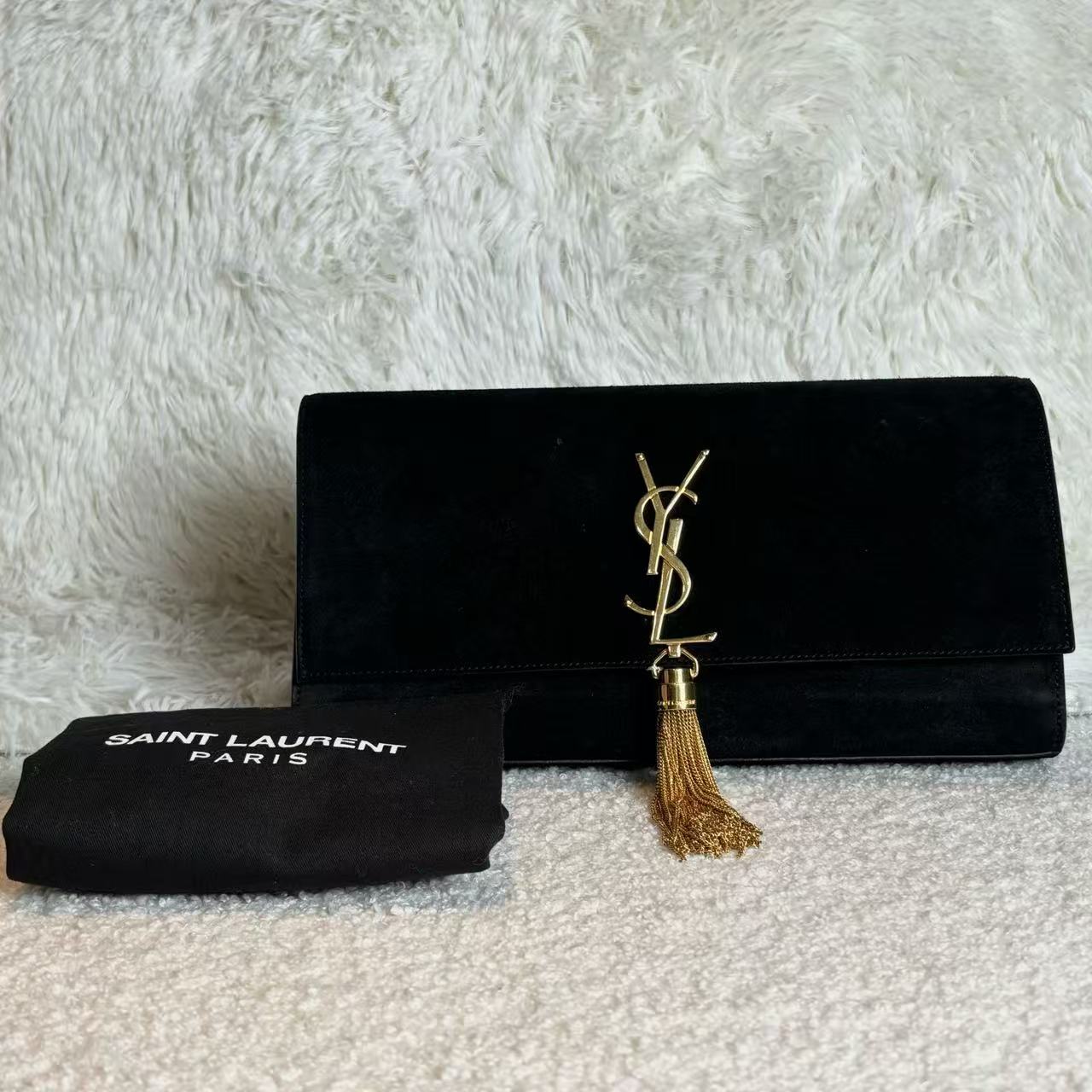 Pre-Owned YSL (Saint Laurent) Black Suede Tassel Clutch